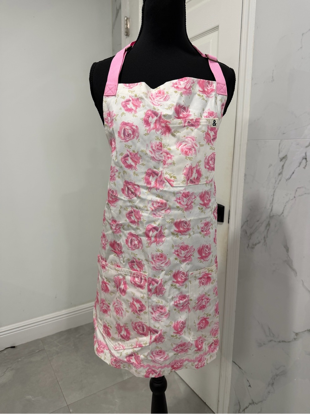 LoveShackFancy X Hedley & Bennet White Apron with Pink Trim and Floral Accents
